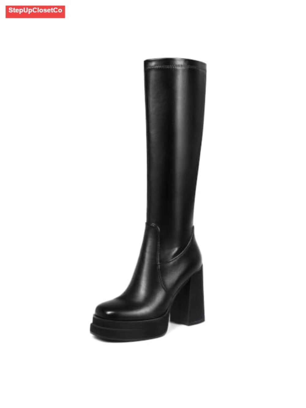 Women's Knee High Faux Leather Chunky Heel Boots with Platform